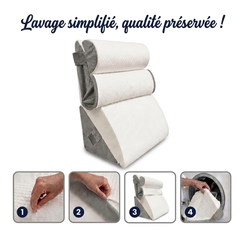 Coussin ergonomique Nomadys Intégral vue produit, système modulable pour soutien dorsal et surélévation des jambes.