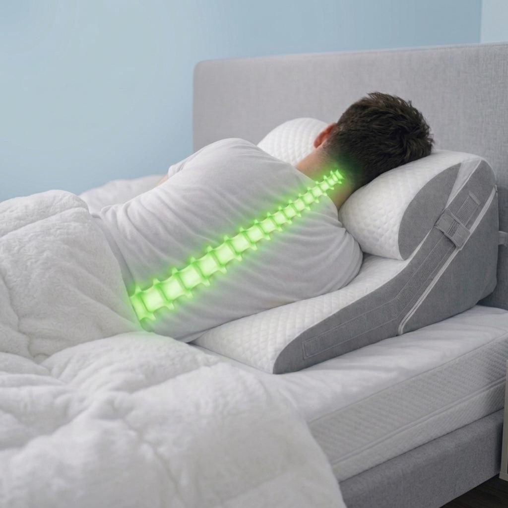 Coussin Nomadys Apaisant vue produit 8, dimensions et forme anatomique pour un alignement parfait des jambes.