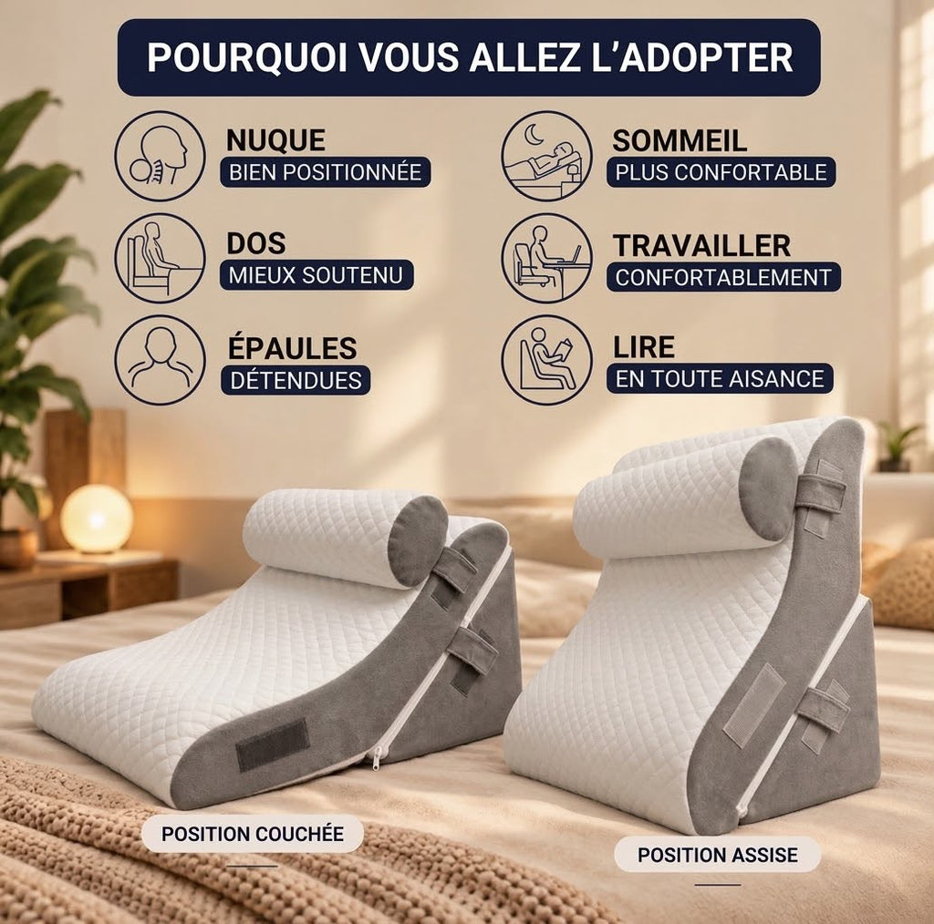 Mon Nomadys Morpho – Oreiller ergonomique incliné Lecture Lit - Modulable à Mémoire de Forme