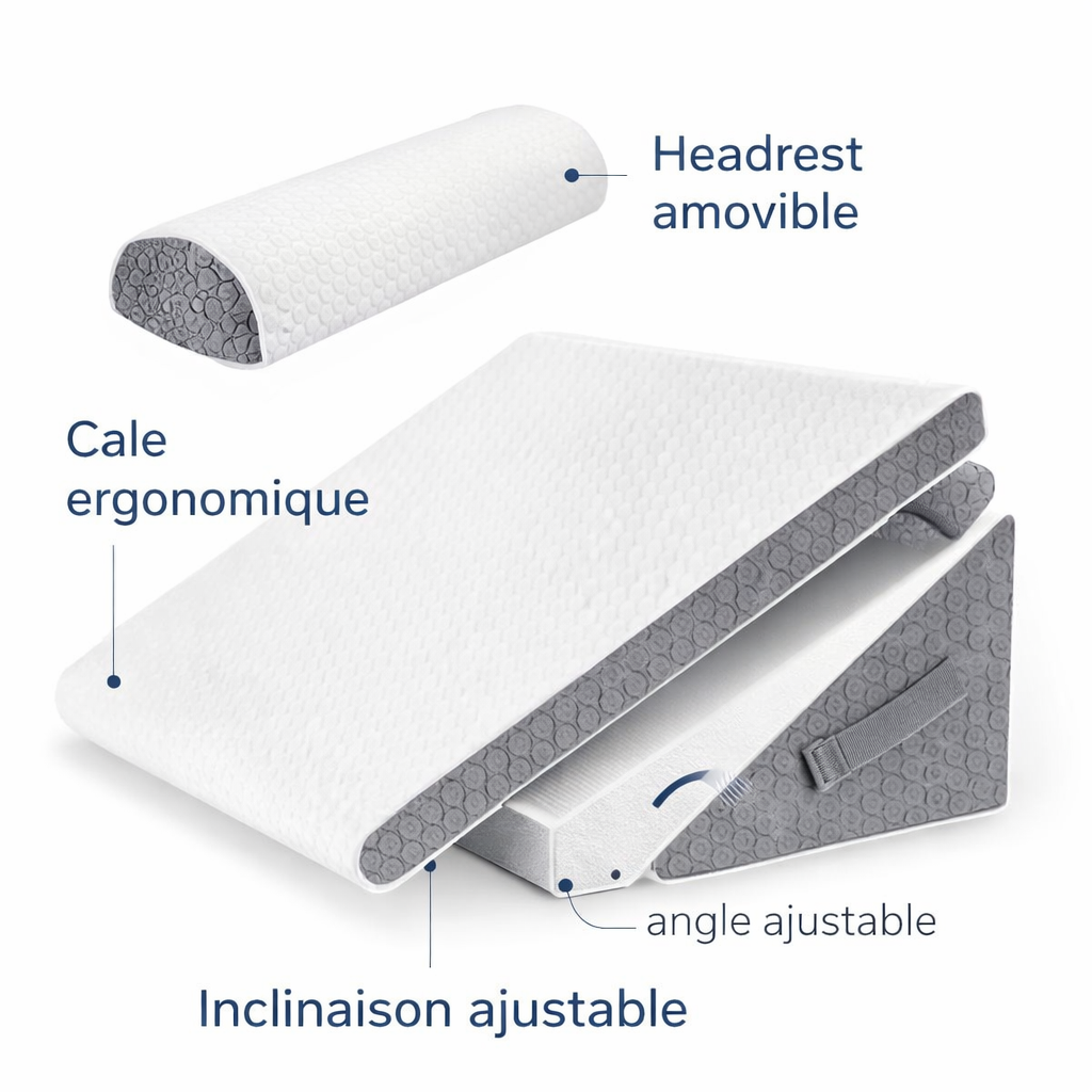 Coussin ergonomique incliné avec angle ajustable, cale ergonomique et appui-tête amovible. Image